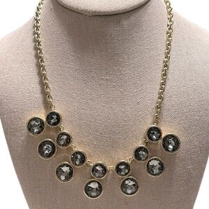 LYDELL NYC Gold Tone Glass Gray Black Shiny Crystals Bead Statement Necklace